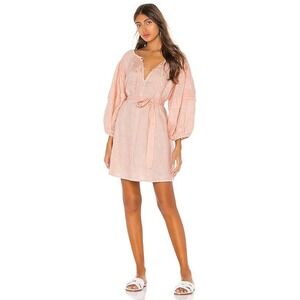 Innika Choo Hans Ufmafrok Peach Linen Embroidered Mini Smock Dress OS Size 3